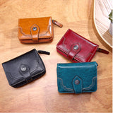 Women's Retro Wax Leather Zipper Wallet