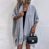 Polyester Yarn Crocheted Hollow Knitted Tassel Cape And Shawl Sweater Women's Cardigan - Nioor