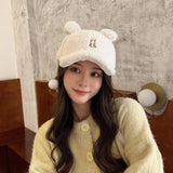 Little Bear Niche Cute Cartoon Autumn And Winter Lamb Fur Peaked Cap - Nioor