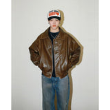 American Retro Maillard Distressed Leather Coat Jacket - Nioor