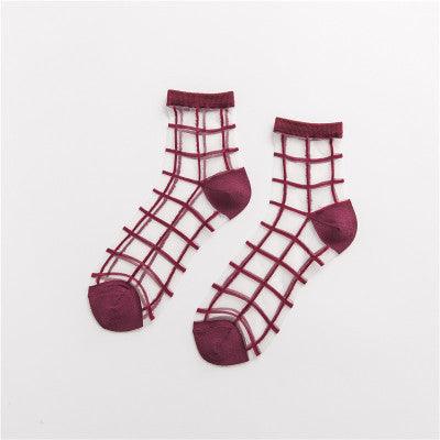 Spring And Summer New Women's Socks Japanese Style Plaid Ultra-thin Transparent - Nioor