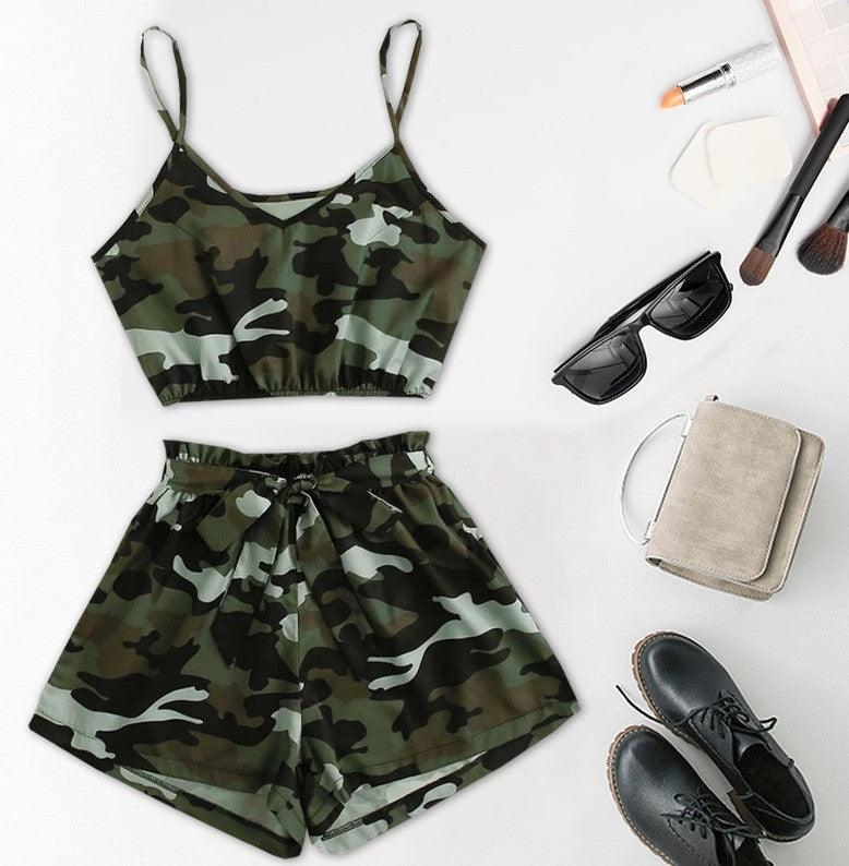 Camouflage Stitching European And American Sexy High Waist Two-piece Suit - Nioor