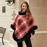 Cape Colored Plaid Thermal Knitting Shawl Women's Coat - Nioor