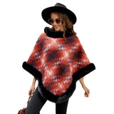 Cape Colored Plaid Thermal Knitting Shawl Women's Coat - Nioor