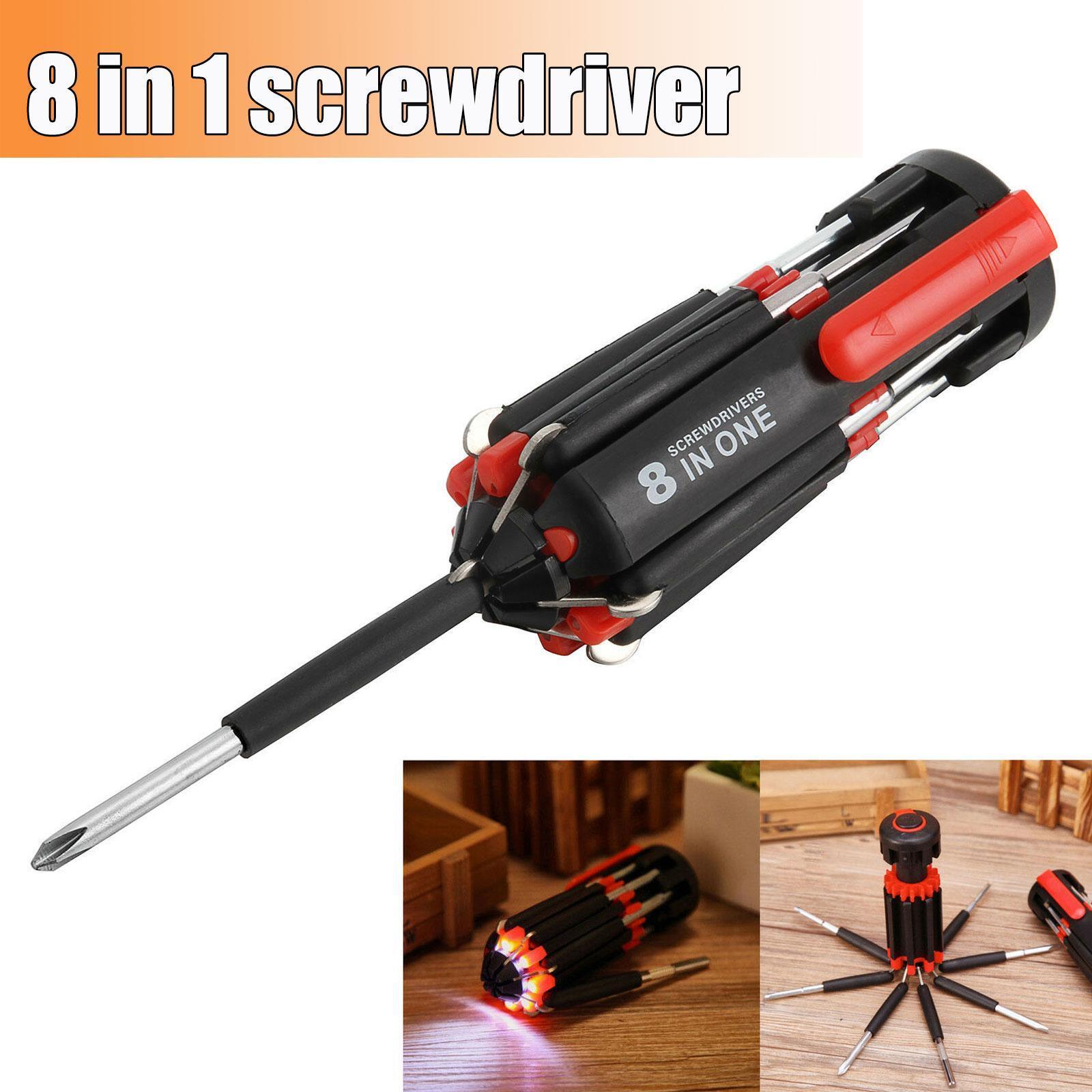 Car Supplies 8 In 1 Screwdriver With LED Flashlight Car Portable Multifunctional Outdoor Tools - Nioor
