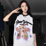 Cartoon Puppy Printed Raglan Short Sleeve Sweet Cool Top - Nioor