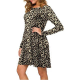 Casual Floral Print Round Neck Long Sleeve Holiday Dress - Nioor