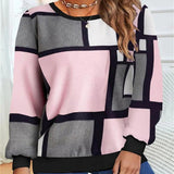 Casual Geometric 3D Printed Loose Long Sleeves Round Neck Sweater - Nioor