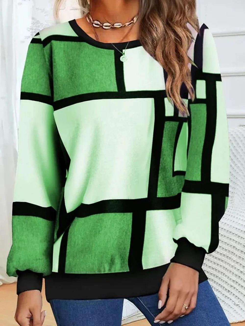 Casual Geometric 3D Printed Loose Long Sleeves Round Neck Sweater - Nioor