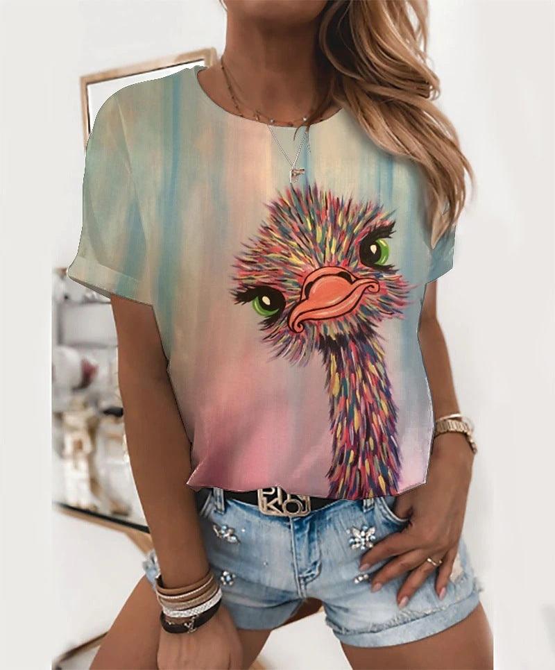 Casual Round Neck 3D Digital Printing Animal Pattern Short Sleeve - Nioor