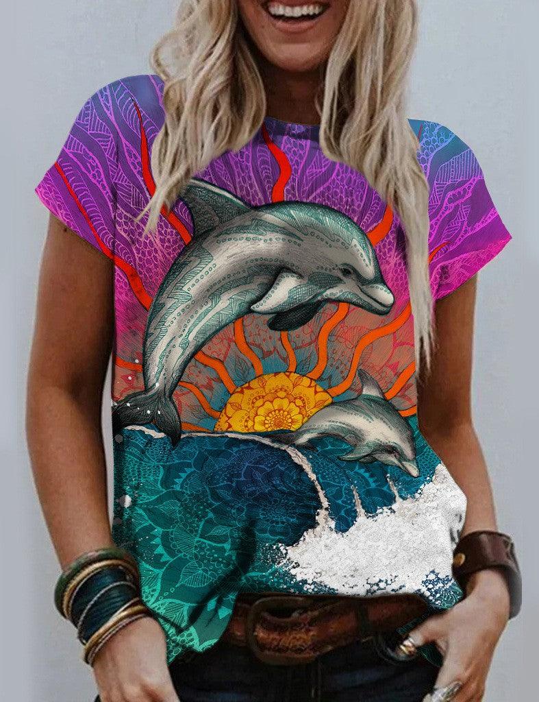 Casual Round Neck 3D Digital Printing Animal Pattern Short Sleeve - Nioor