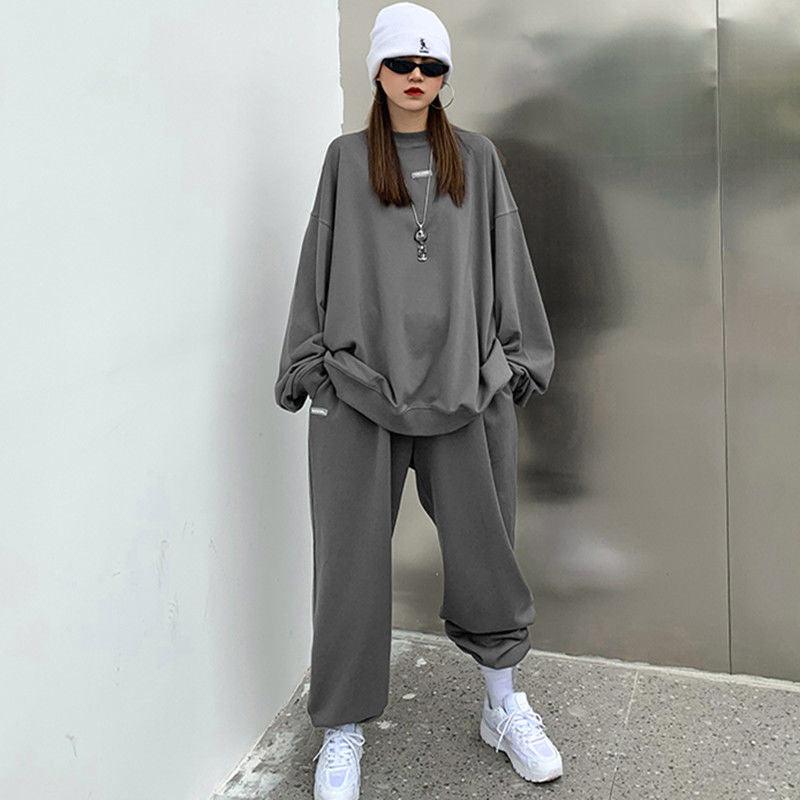 Casual Sports Suit Long Sleeve Loose T-shirt High Waist Pants - Nioor