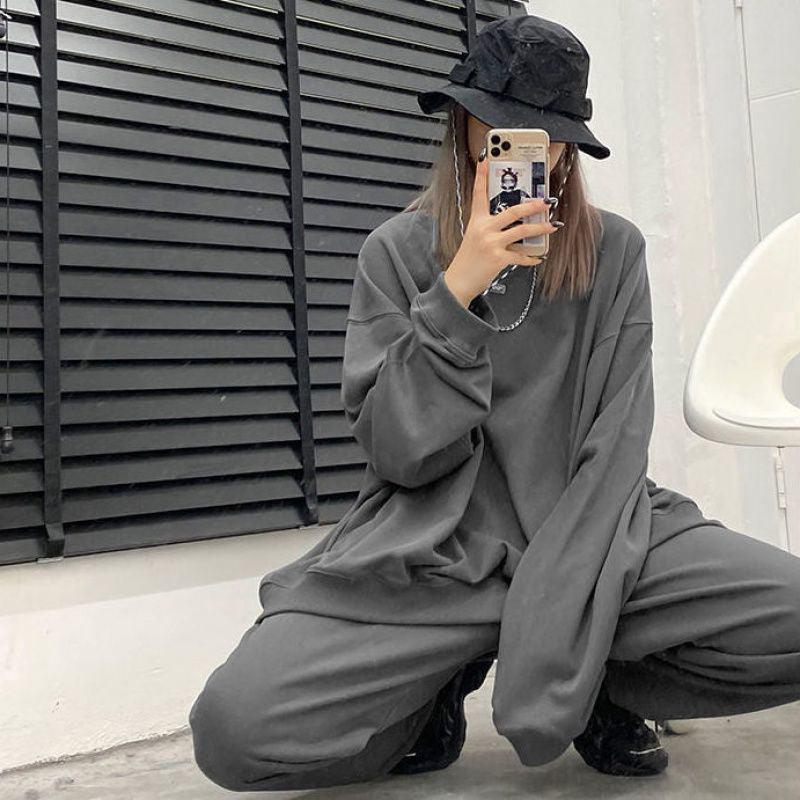 Casual Sports Suit Long Sleeve Loose T-shirt High Waist Pants - Nioor