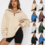 Casual Top Half Zipper Pullover Long Sleeved Sweatshirt - Nioor