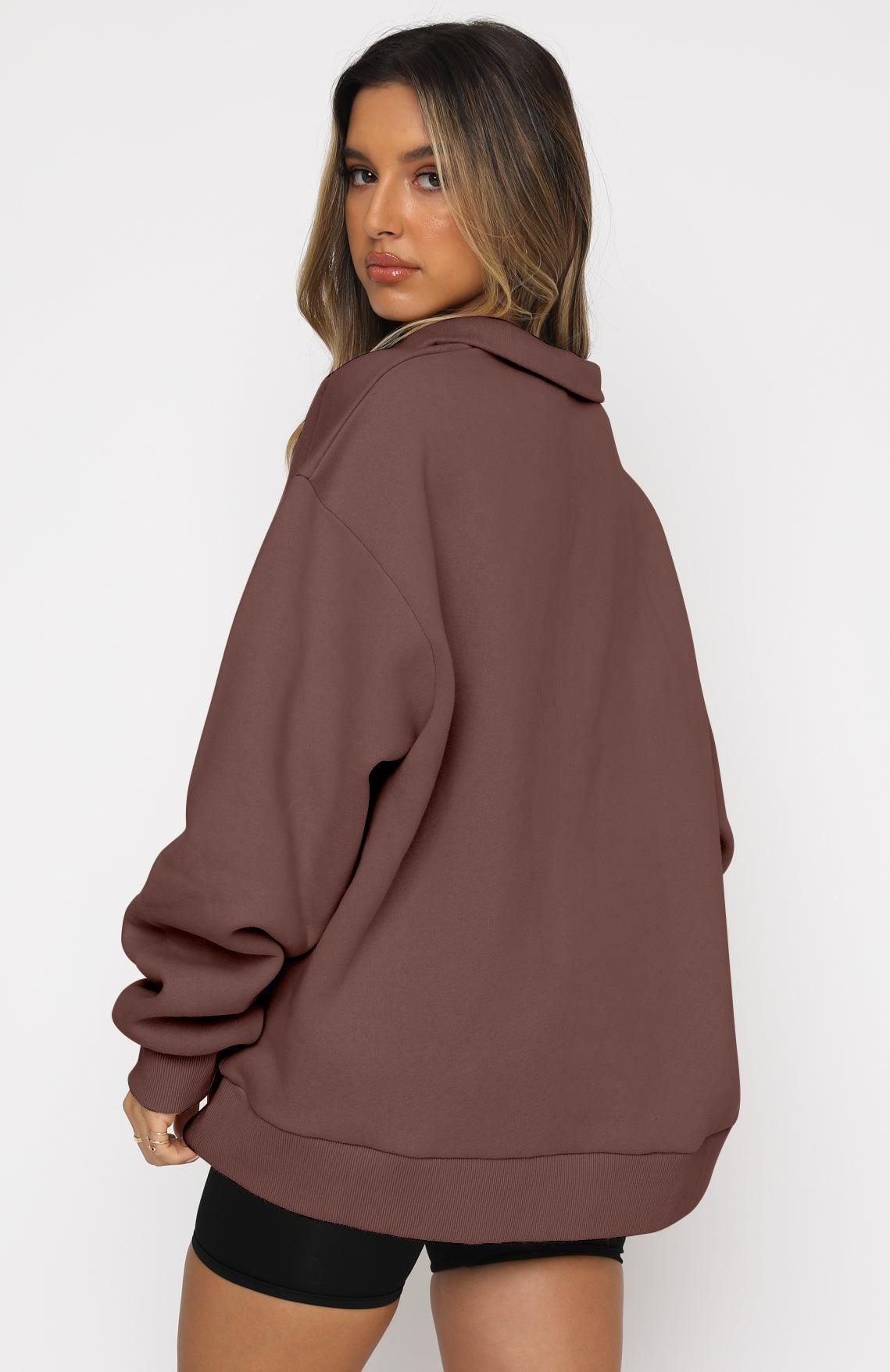 Casual Top Half Zipper Pullover Long Sleeved Sweatshirt - Nioor