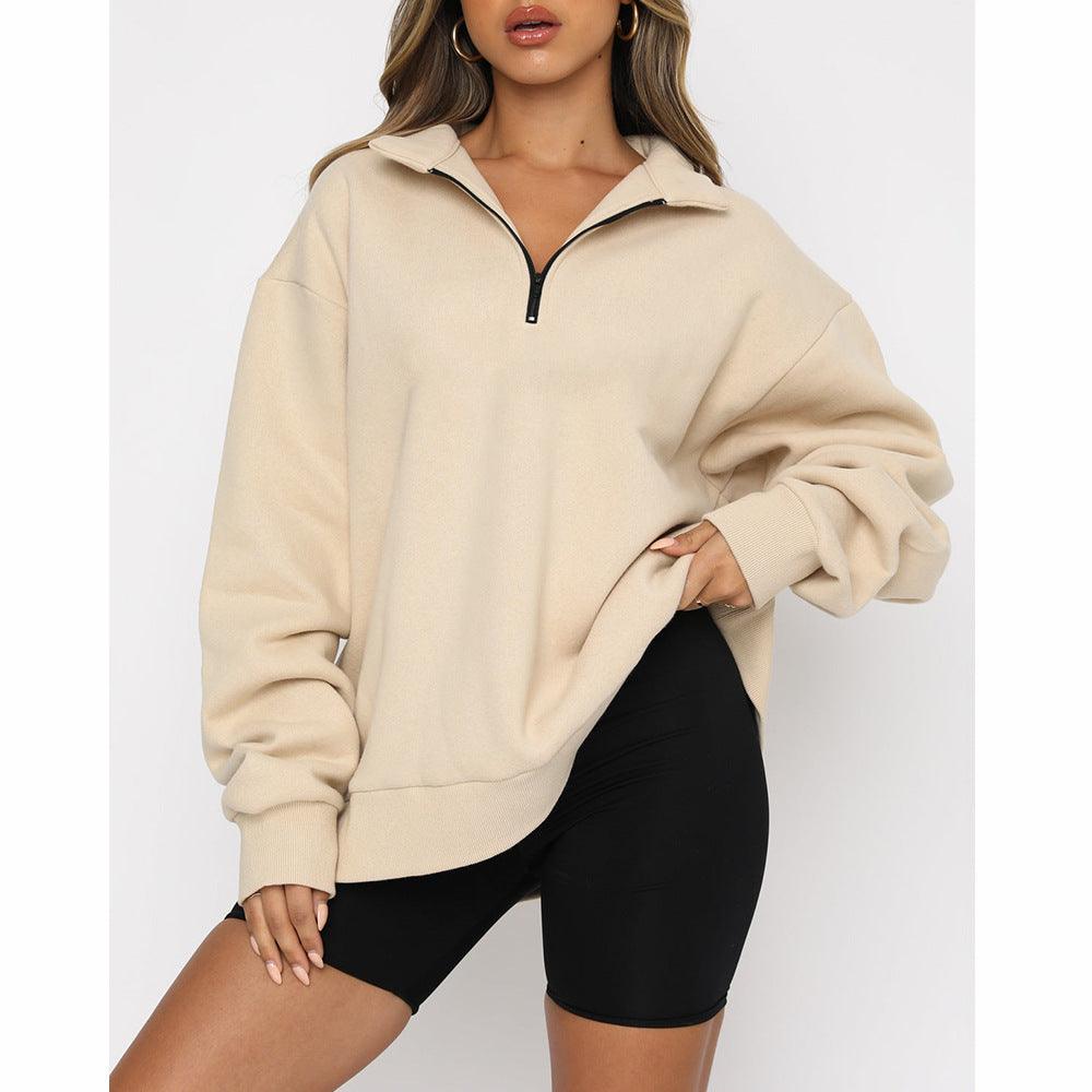 Casual Top Half Zipper Pullover Long Sleeved Sweatshirt - Nioor