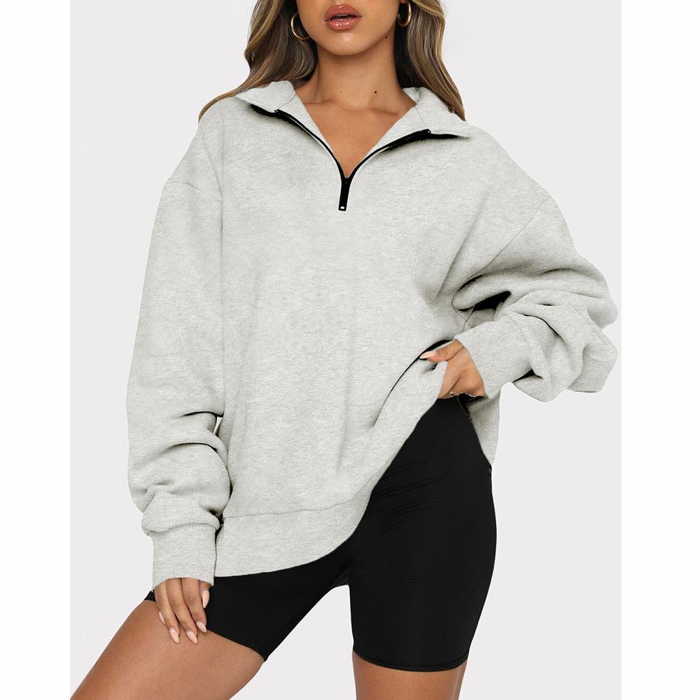 Casual Top Half Zipper Pullover Long Sleeved Sweatshirt - Nioor