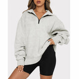 Casual Top Half Zipper Pullover Long Sleeved Sweatshirt - Nioor