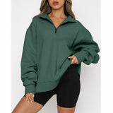 Casual Top Half Zipper Pullover Long Sleeved Sweatshirt - Nioor