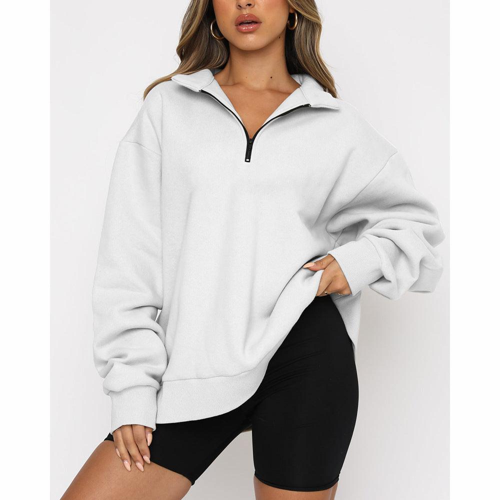 Casual Top Half Zipper Pullover Long Sleeved Sweatshirt - Nioor