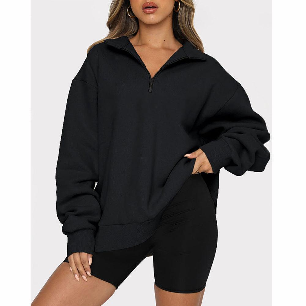 Casual Top Half Zipper Pullover Long Sleeved Sweatshirt - Nioor