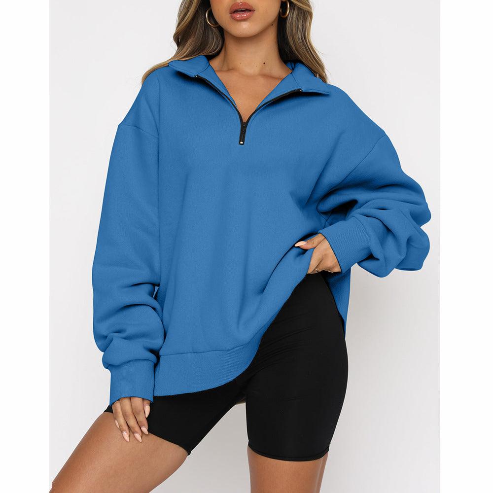 Casual Top Half Zipper Pullover Long Sleeved Sweatshirt - Nioor