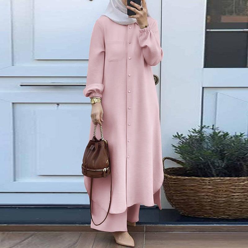 Casual Women's Mushroom Buckle Long Sleeve Two-piece Suit - Nioor