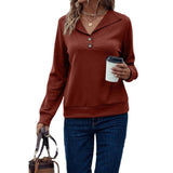 Casual Women's Waffle Collar Solid Single Breasted Long Sleeve Women - Nioor