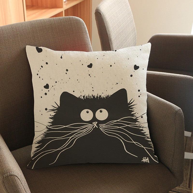 Cat Pillow Cartoon Images Linen Cotton Blend Cushion Cover Pillowcases - Nioor