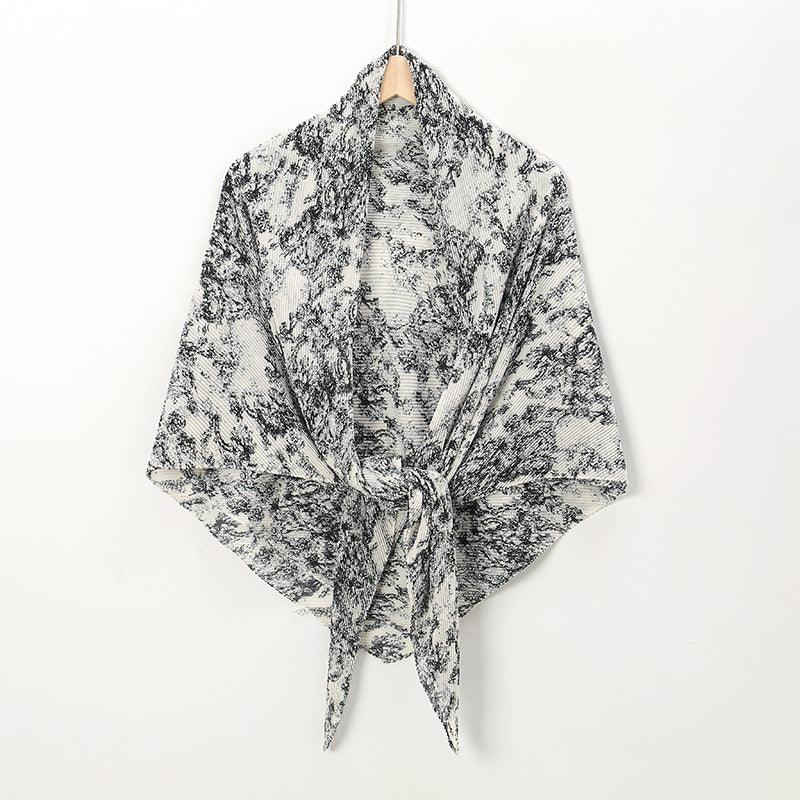 Pearl Chiffon Printed Square Scarf Pleated Scarf - Nioor