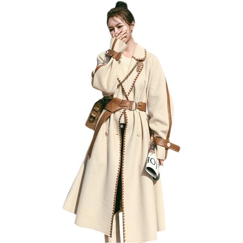 Beige Double-sided WoolWomen's Color Edge Baggy Felt Coat - Nioor