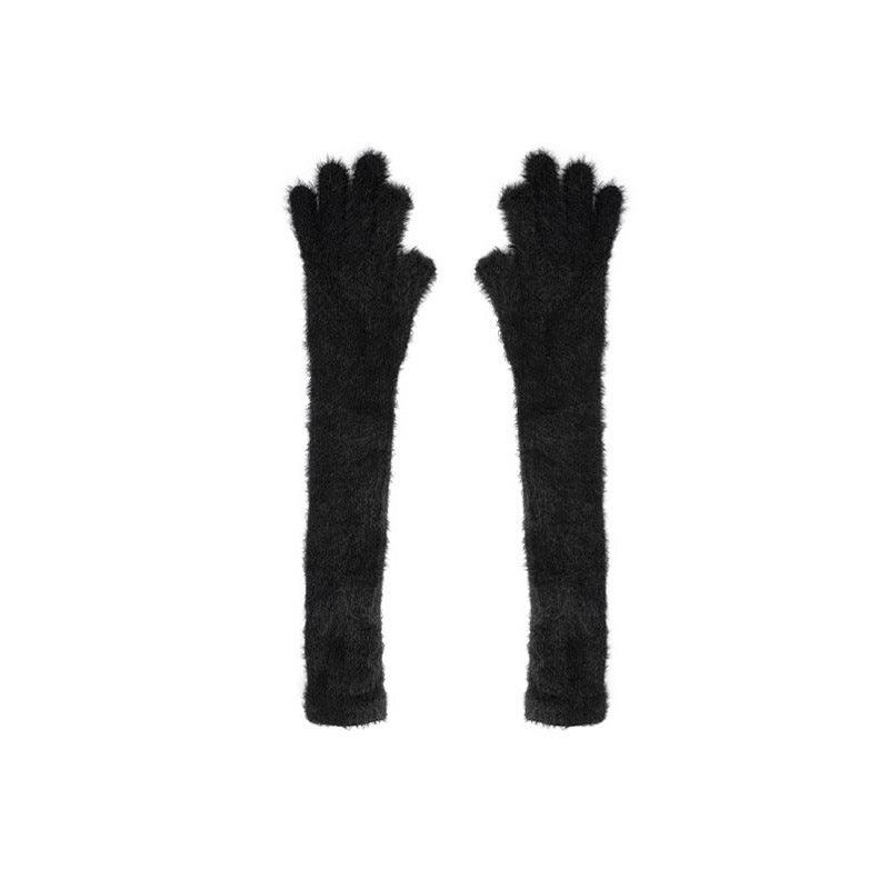 Candy Color Lengthened Mink-like Fingerless Gloves For Women - Nioor