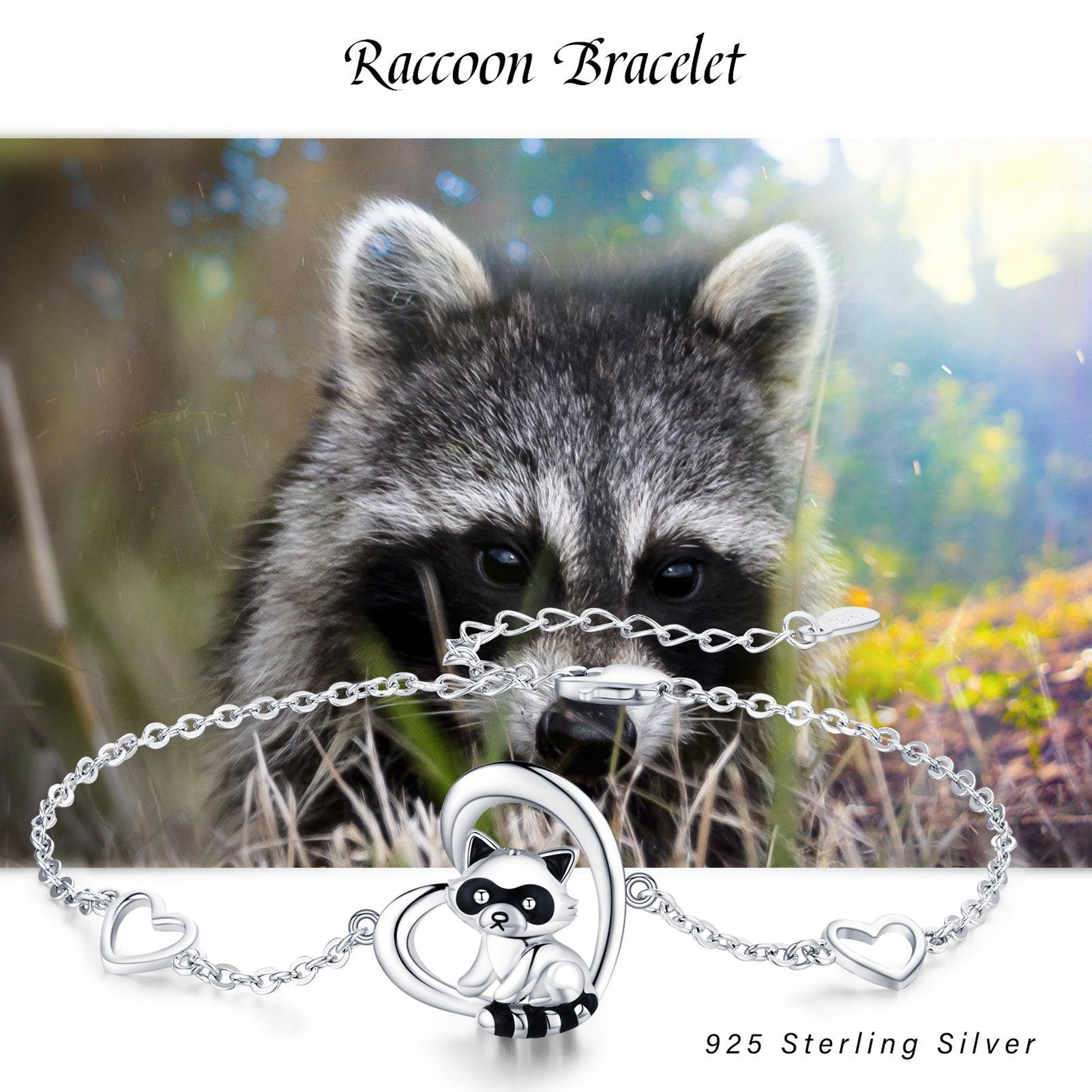 925 Sterling Silver Heart Charm Raccoon Bracelet Animal Jewelry Gifts For Women Girls Teen - Nioor