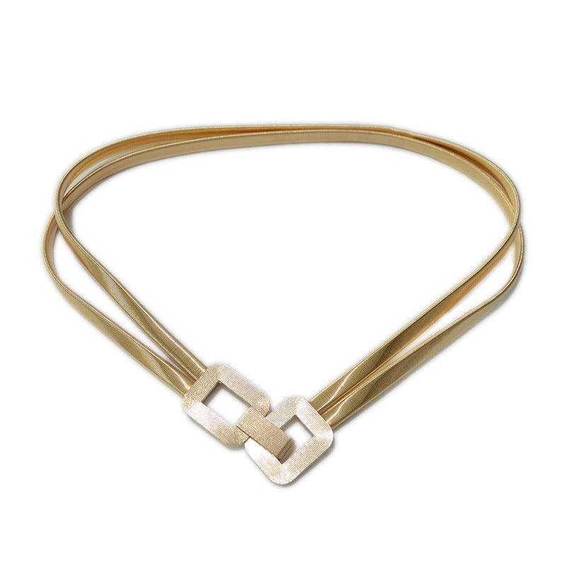 Cross-border Metal Double Spring Belt Casual Elastic A Pair Of Buckles Girdle Coat Decoration Waist Chain - Nioor