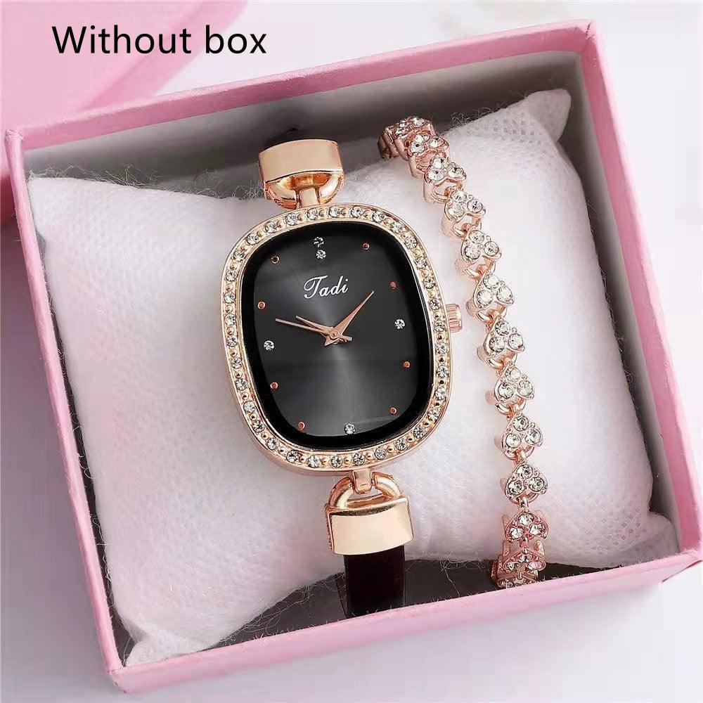 Women's Watch Bracelet Suit Two-piece Women's Quartz Watch Diamond Rhinestone Thin Belt Fashion Watch - Nioor