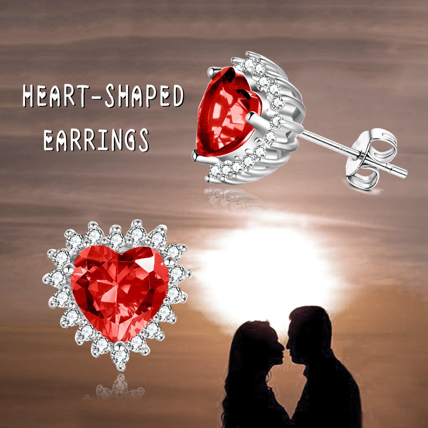 Birthstone Zircon Earrings for Women Girls Heart Shape Stud Earrings - Nioor