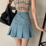 High Waist Hip-wrapped Skirt Pleated Denim Skirt - Nioor