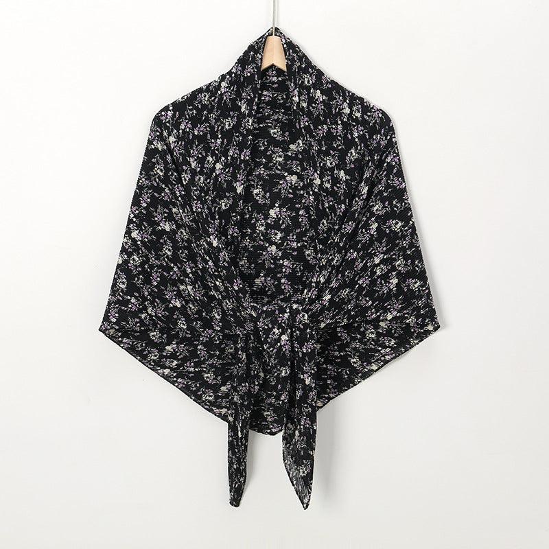 Pearl Chiffon Printed Square Scarf Pleated Scarf - Nioor