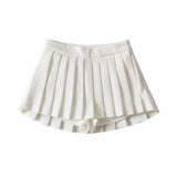 High Waist Front Short Back Length Pleated Skirt With Lining - Nioor