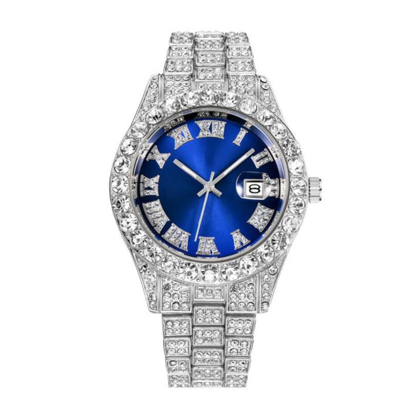 Hot Men's Steel Belt Hip Hop Roman Scale Diamond Quartz Watch - Nioor