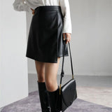 Retro High Waist PU Leather A- Line Small Leather Skirt Temperament Hip Skirt Skirt Women's Split Skirt - Nioor