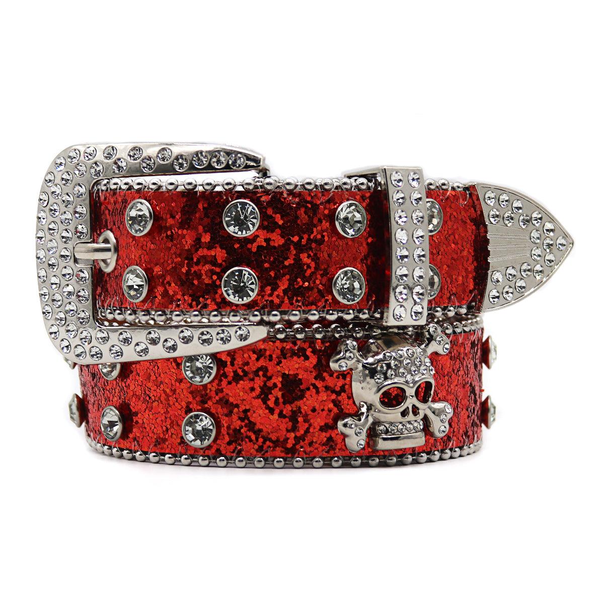 Rhinestone Skull Wide Belt Men - Nioor