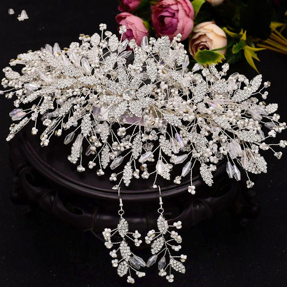 Rhinestone Leaf Handmade Headband Bridal Wedding Headdress - Nioor