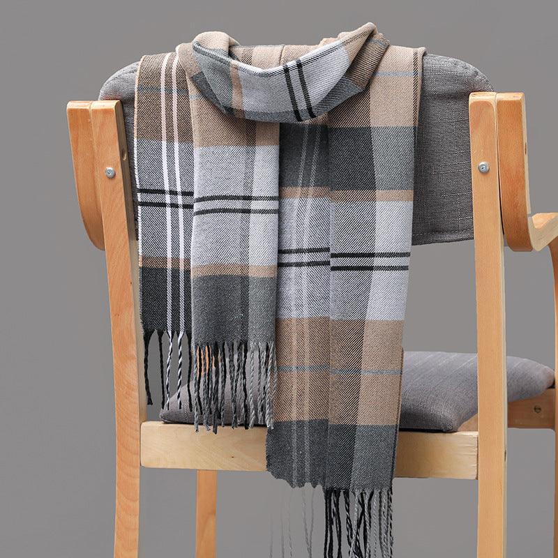 British Plaid Imitation Cashmere Tassels Couple Parent-child Men's Scarf - Nioor