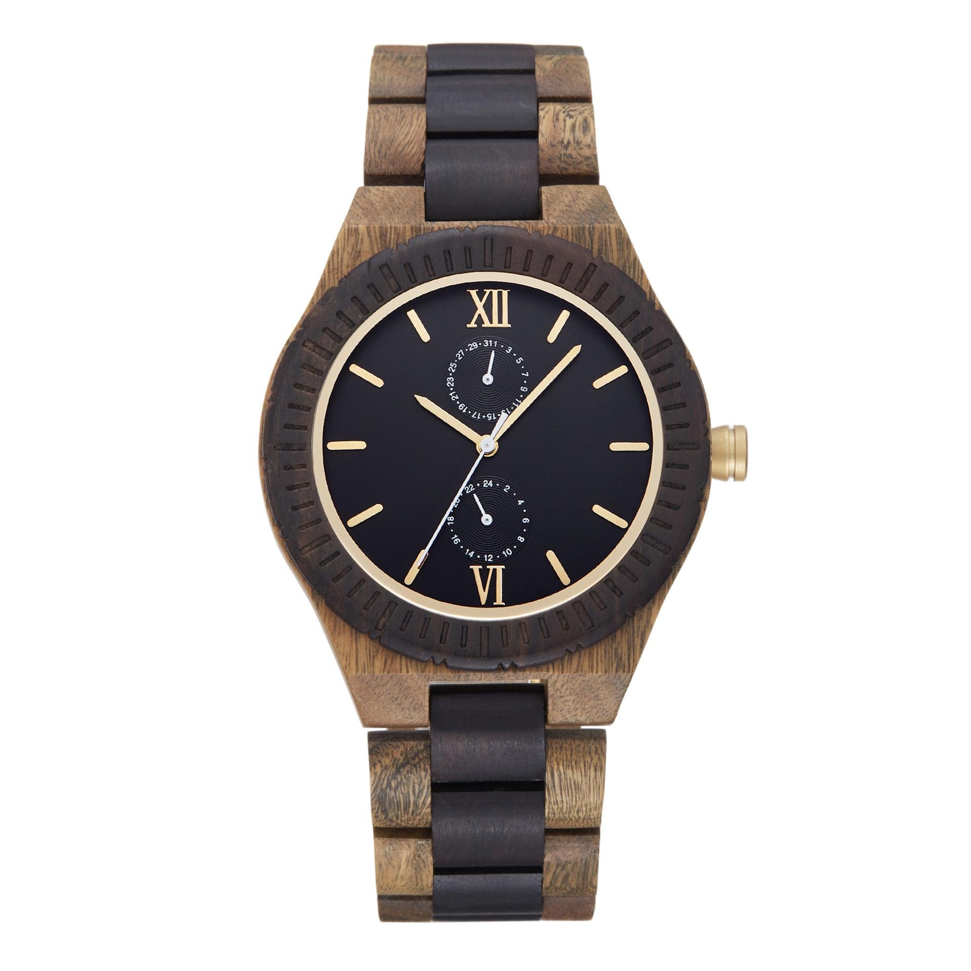 Men's Multi-functional Wooden Watch Quartz Movement - Nioor