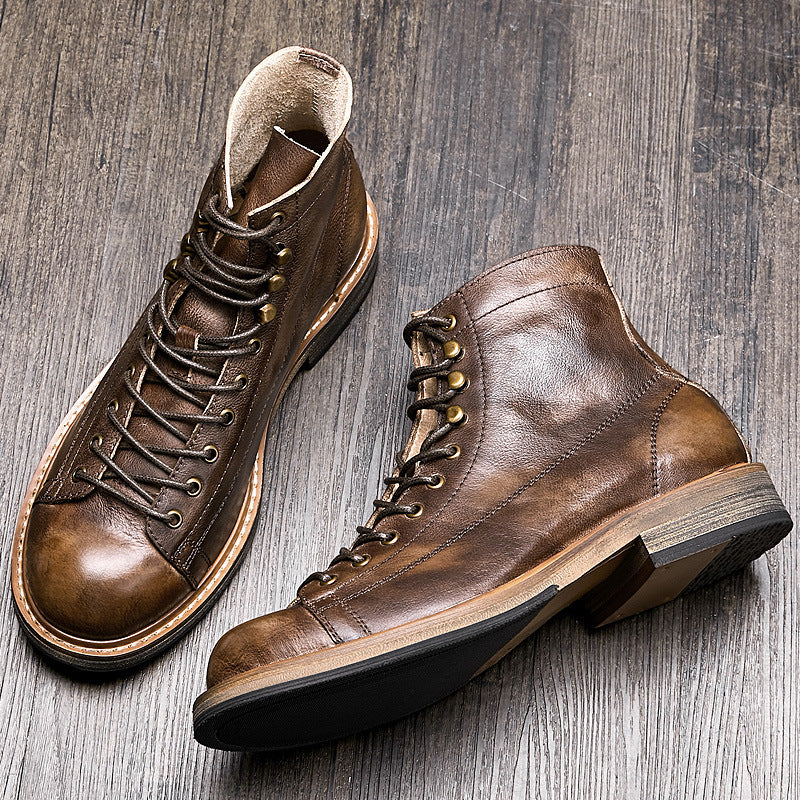 Men's Summer High Top Leather Vintage Leather Martin Boots