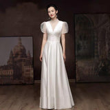 White Engagement Wedding Dress Female French Satin Light Wedding Dress - Nioor