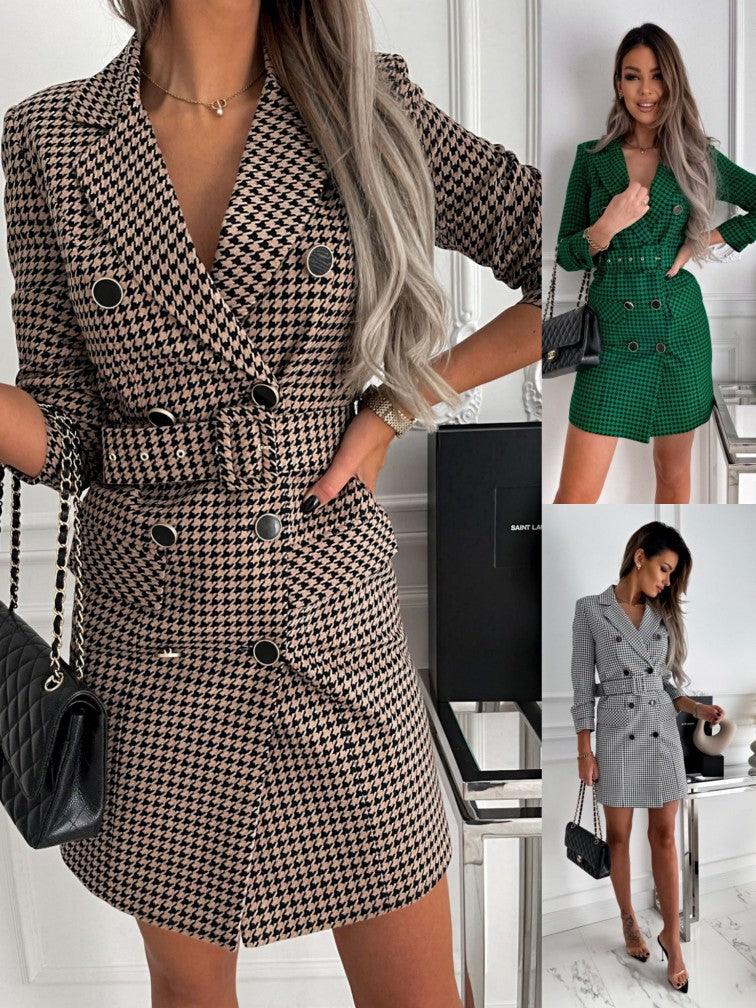 Autumn And Winter New Women's Fashion Long Sleeve Belt Double Breasted Suit Jacket - Nioor