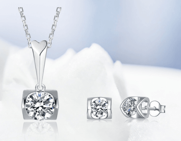 S925 Sterling Silver Inlaid Moissanite Stud Necklace Two Piece Set - Nioor