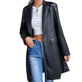 Women's Leather Slim Long-sleeved Windbreaker Blazer Top - Nioor